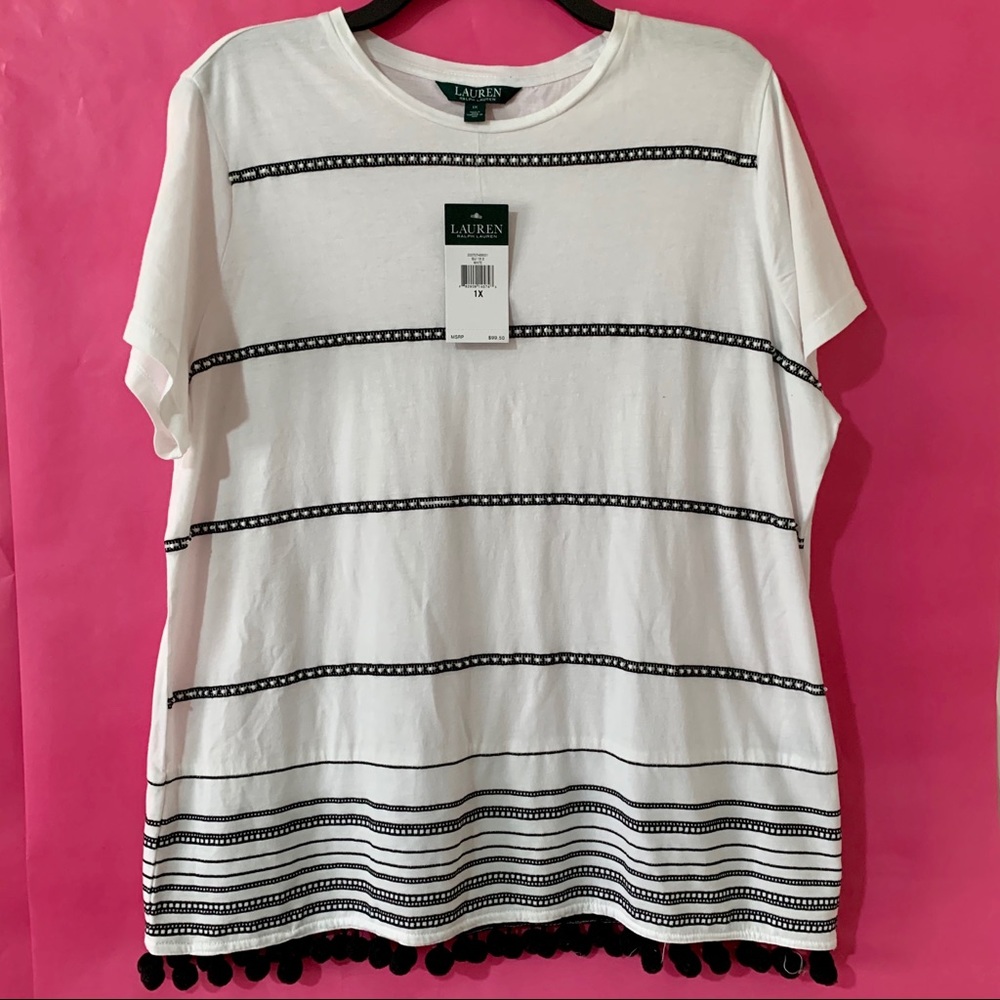 NWT Lauren Ralph Lauren White/Black Blouse Size 1X